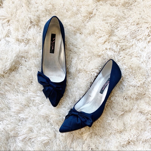 navy satin dress shoes